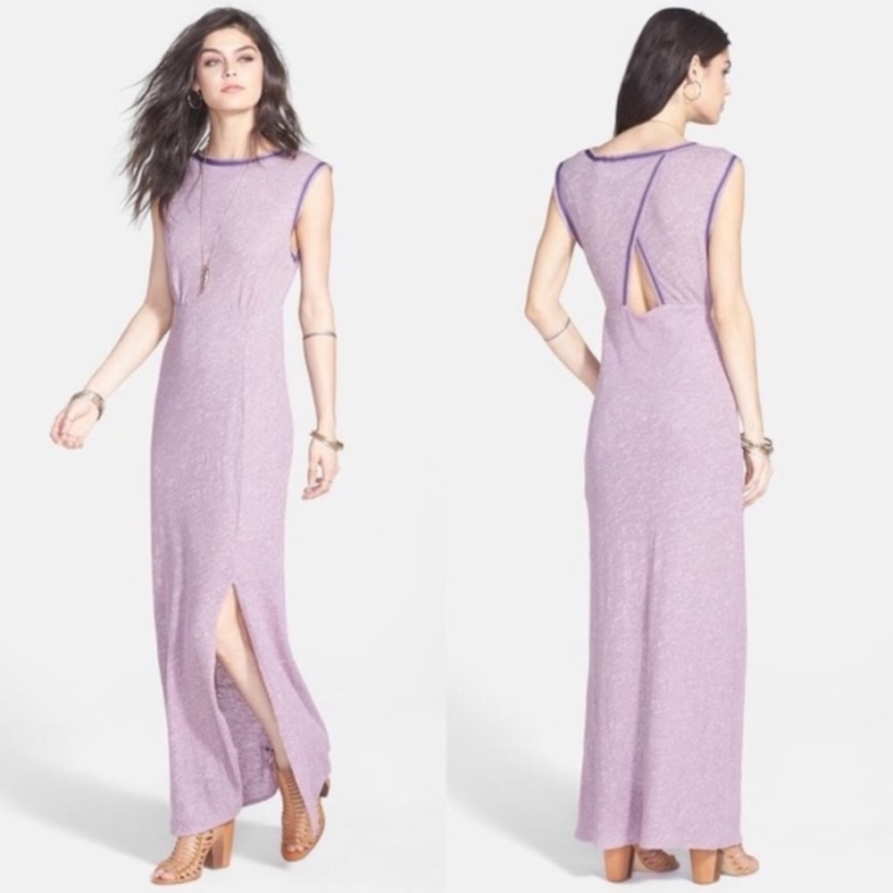 Free People Purple Sabrina Maxi Back Cutout Slit Dress size medium